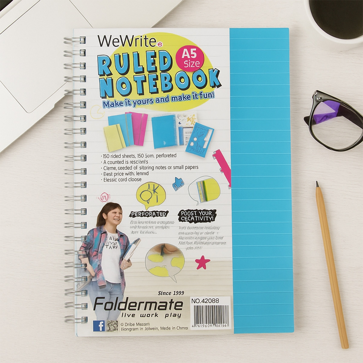 فوردورمايت دفتر بسلك حلزوني بحجم A5، 150 ورقة، وزن 80 غرام، تصميم وي رايت، لون منتظم، لخمس مواد، ألوان متنوعة، مجموعة من 10