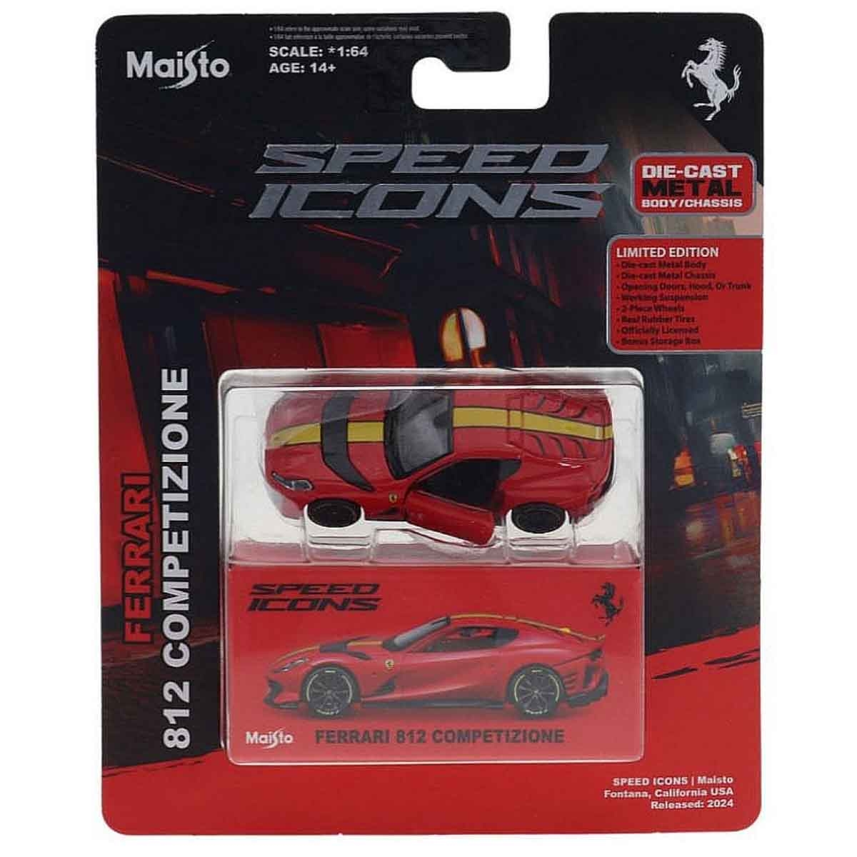 مايستو سيارة معدنية فيراري 812 كومبيتيتسيوني حمراء بمقياس 1:64 من سلسلة سبيد آيكونز للجنسين من عمر 3-4 سنوات
