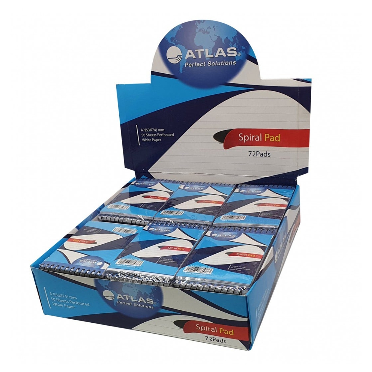 أطلس دفتر ملاحظات حلزوني A7، 50 ورقة, عبوة من 72
