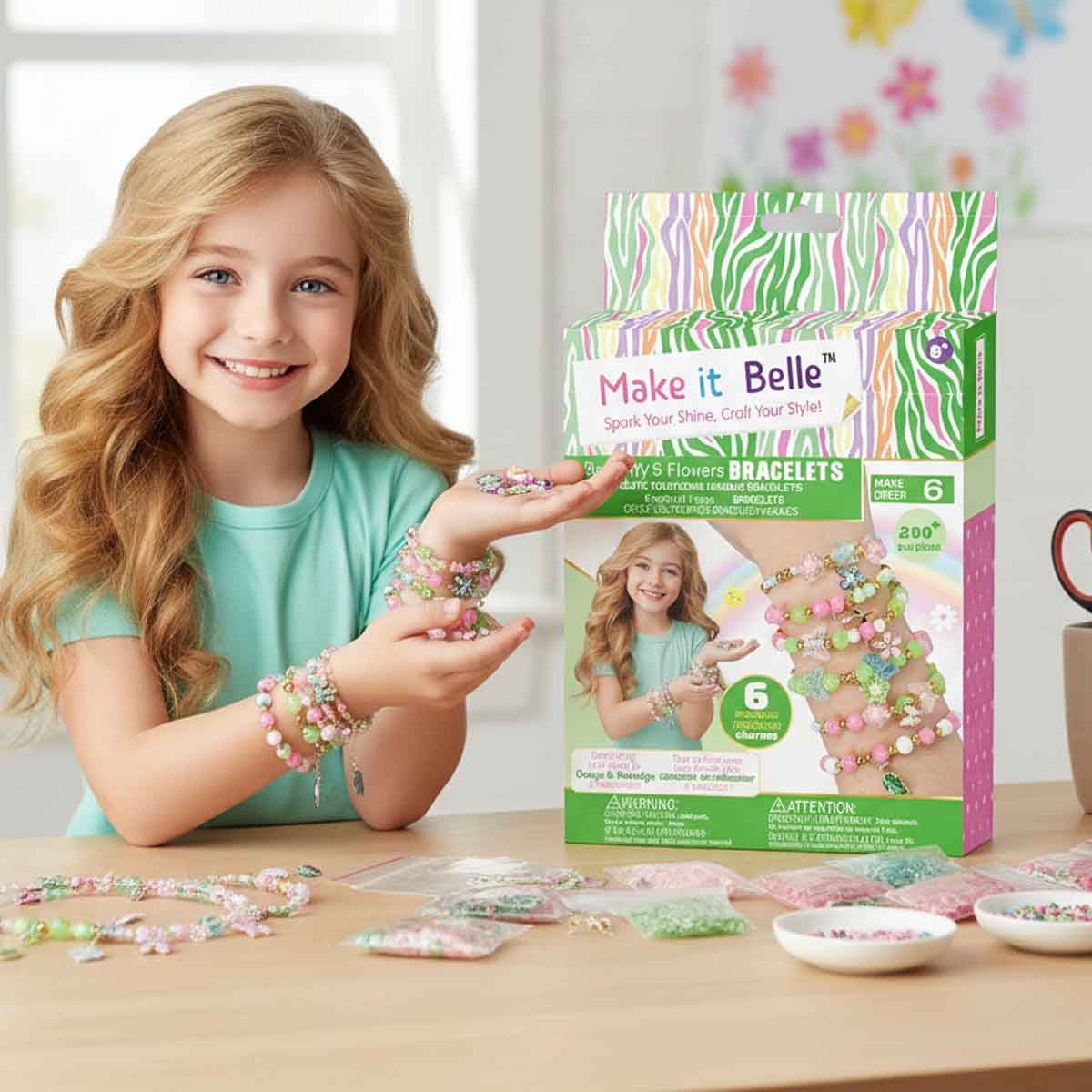 ميك إت بيل مجموعة أساور الفراشات والزهور للتصميم الذاتي، للبنات، من عمر 8 إلى 10 سنوات