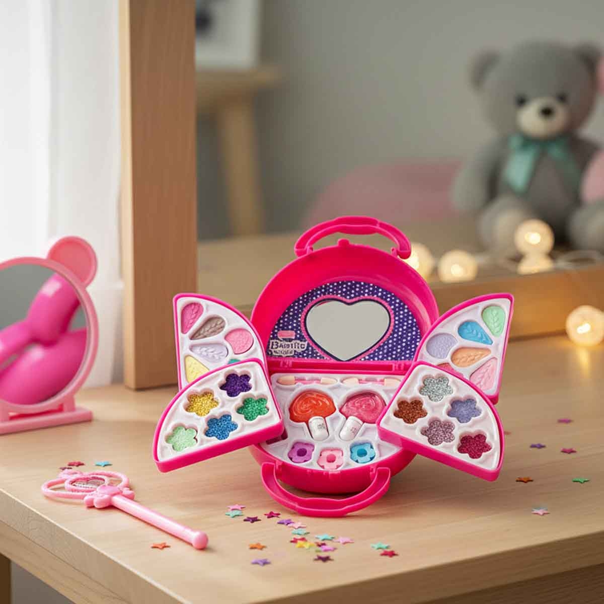 بيوتي أنجل طقم مكياج مع حقيبة يد، للبنات، من عمر 5 إلى 7 سنوات