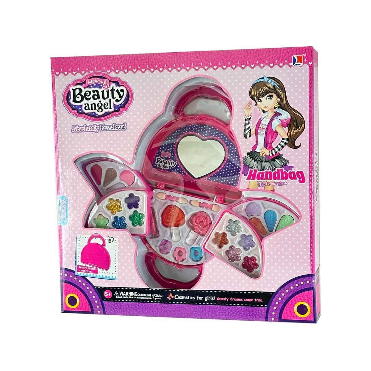 بيوتي أنجل طقم مكياج مع حقيبة يد، للبنات، من عمر 5 إلى 7 سنوات
