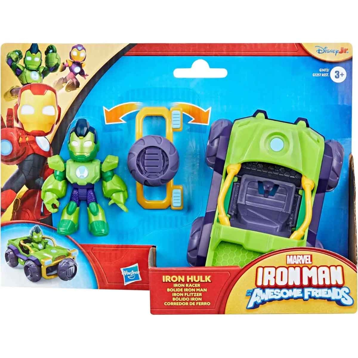 آيرون مان وأصدقاؤه الرائعون مجموعة لعب مركبة ريسر مع شخصية أكشن للجنسين من عمر 3-4 سنوات