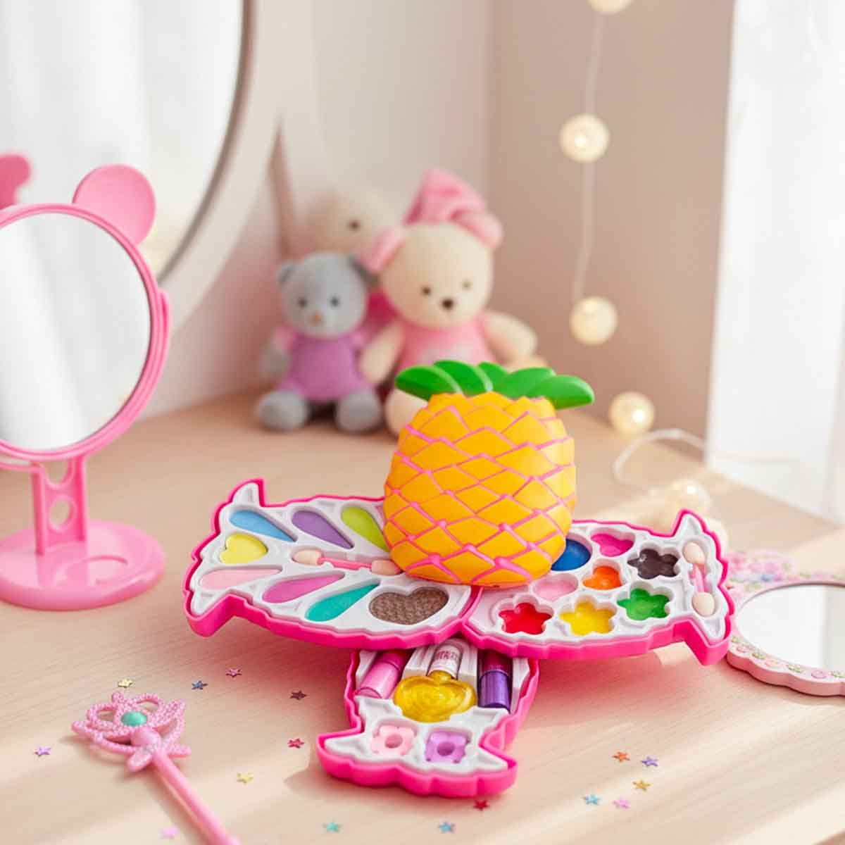 بيوتي أنجل طقم مكياج على شكل أناناس، للبنات، من عمر 5 إلى 7 سنوات