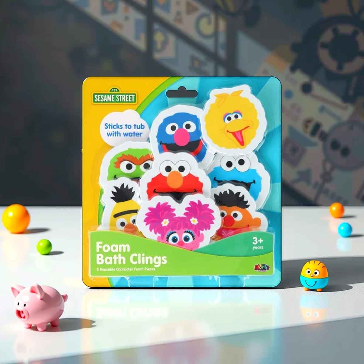 سيزام ستريت مجموعة ملصقات إسفنجية للحمام مكونة من 8 قطع، للجنسين، للأعمار من 3 إلى 4 سنوات