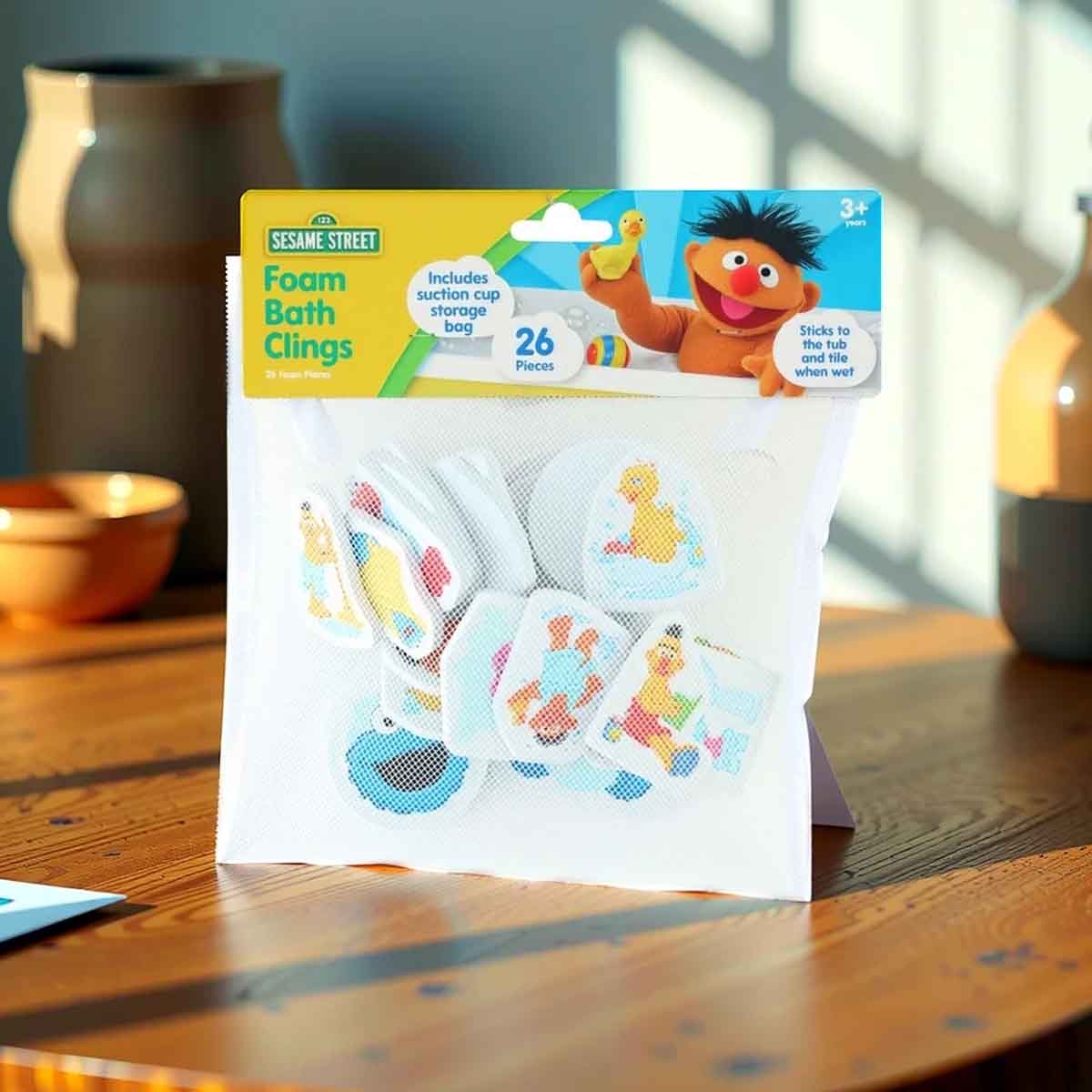 سيزام ستريت مجموعة ملصقات للحمام مكونة من 26 قطعة مع كيس شبكي، للجنسين، للأعمار من 3 إلى 4 سنوات