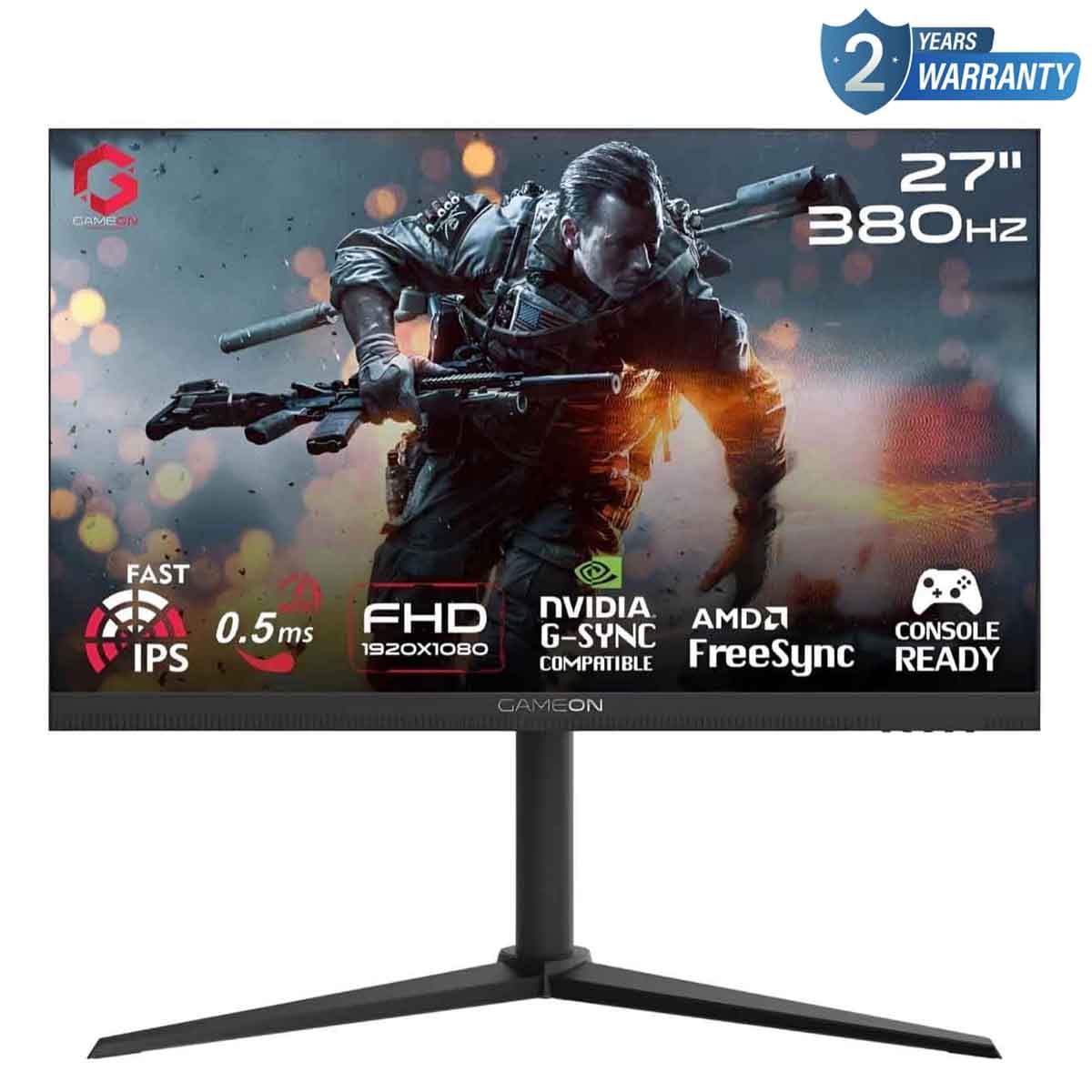 جيم أون شاشة ألعاب FHD بحجم 27" 380Hz Fast IPS سلسلة Midnight Pro سوداء موديل GOMP27FHD380IPS