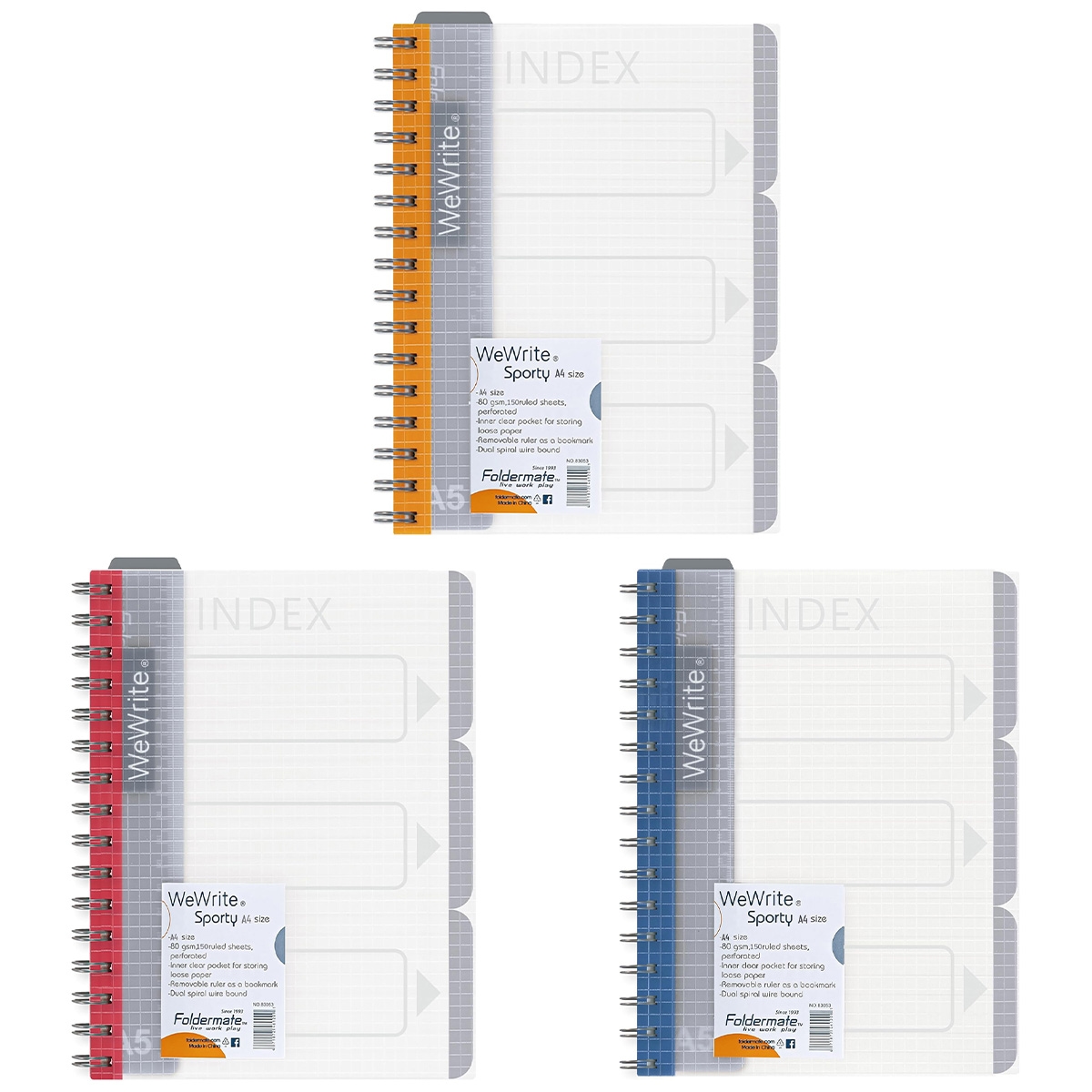 فوردورمايت دفتر بسلك حلزوني بحجم A4، 150 ورقة، وزن 80 غرام، تصميم وي رايت سبورتي، لون منتظم، لخمس مواد، ألوان متنوعة، مجموعة من 8