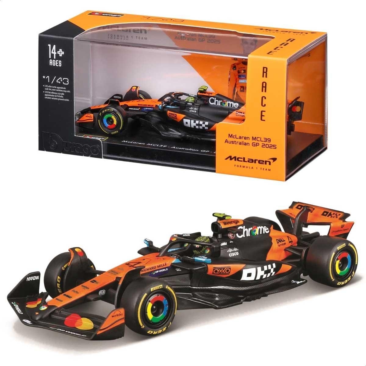 Bburago 1:43 McLaren MCL39 Diecast Model Car with Helmet Boys, 13+ Years