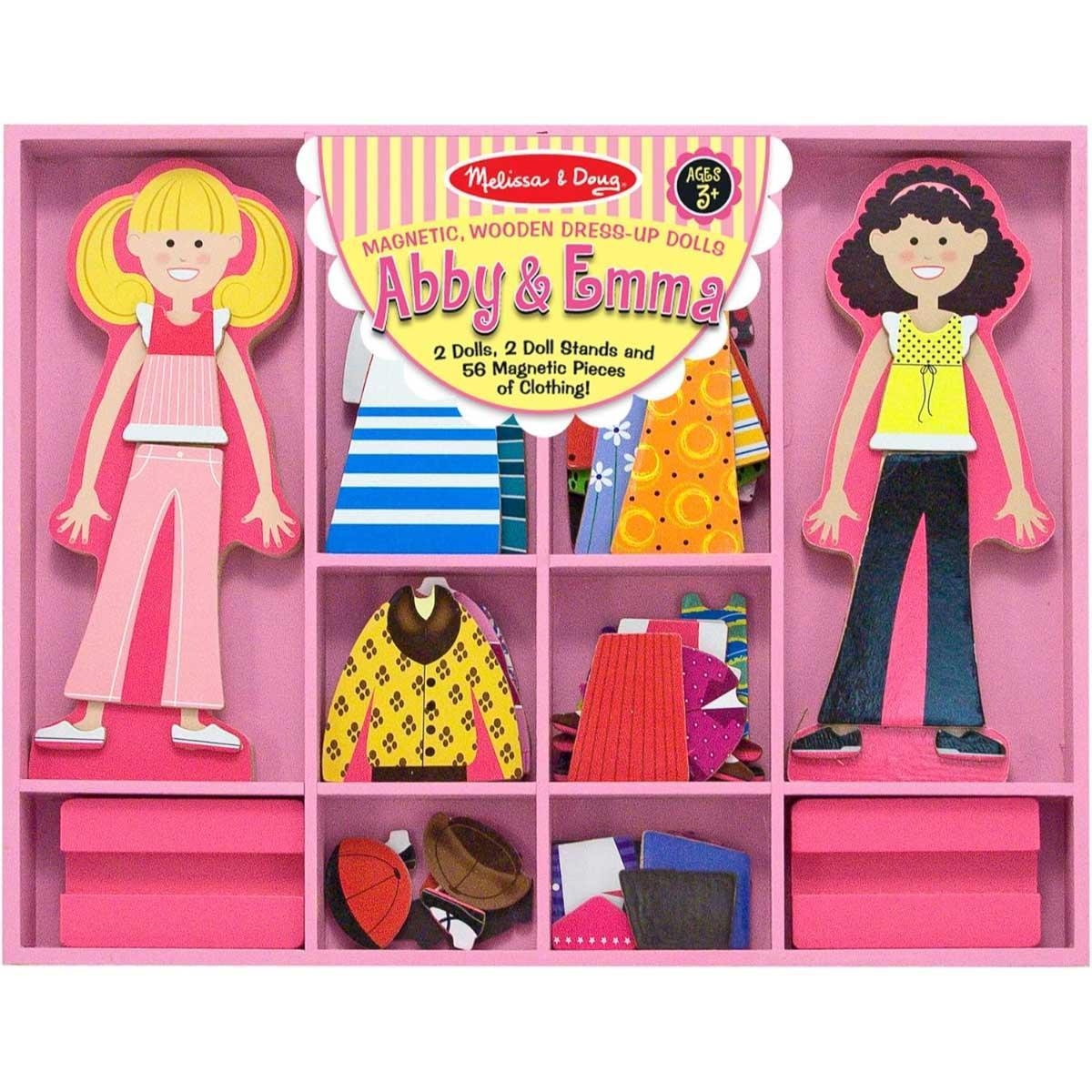 Melissa & Doug Abby & Emma Deluxe Magnetic Wooden Dress-Up Dolls Playset Girls, 3-4 Years