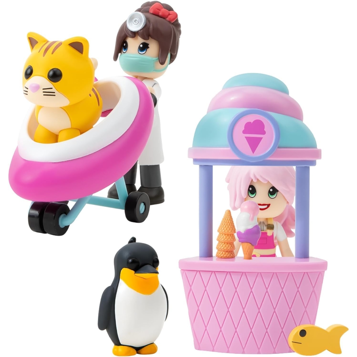 أدوبت مي مجموعة لعب مستشفى ومحل آيس كريم مع 4 فيغر للجنسين، من 5 إلى 7 سنوات