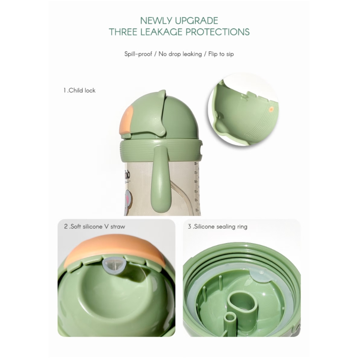 آيويبي زجاجة ماء للأطفال حديثي الولادة بلون أخضر بحجم 300 مل للأطفال من عمر 0 إلى 2 سنة