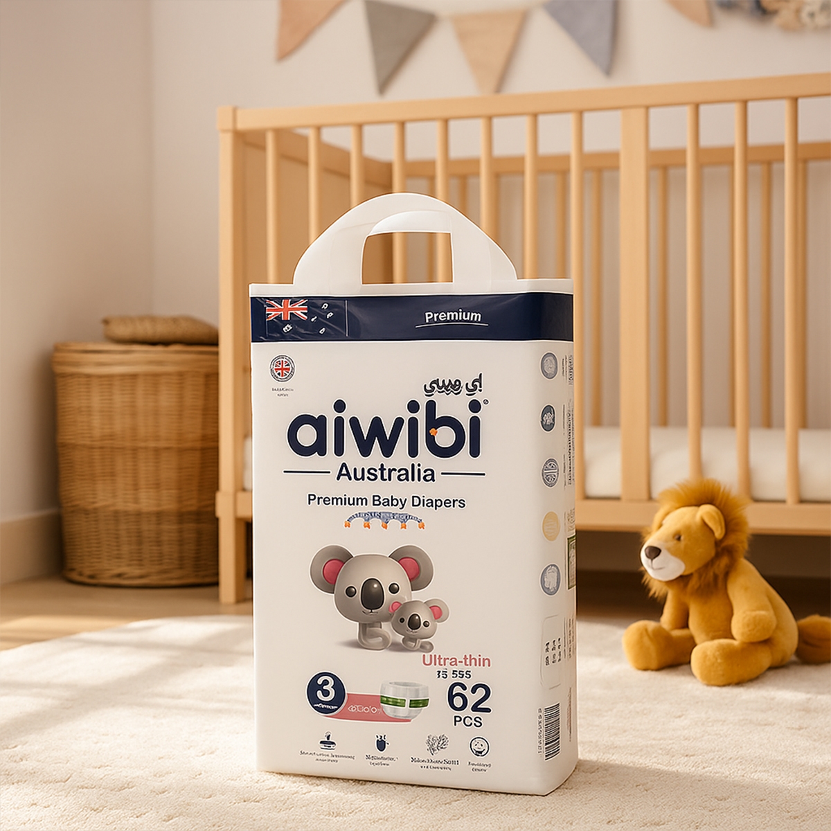 آيويبي حفاضات أطفال فاخرة مقاس 3 (6-11 كغ) فائقة النحافة للأطفال من عمر 0 إلى 2 سنة