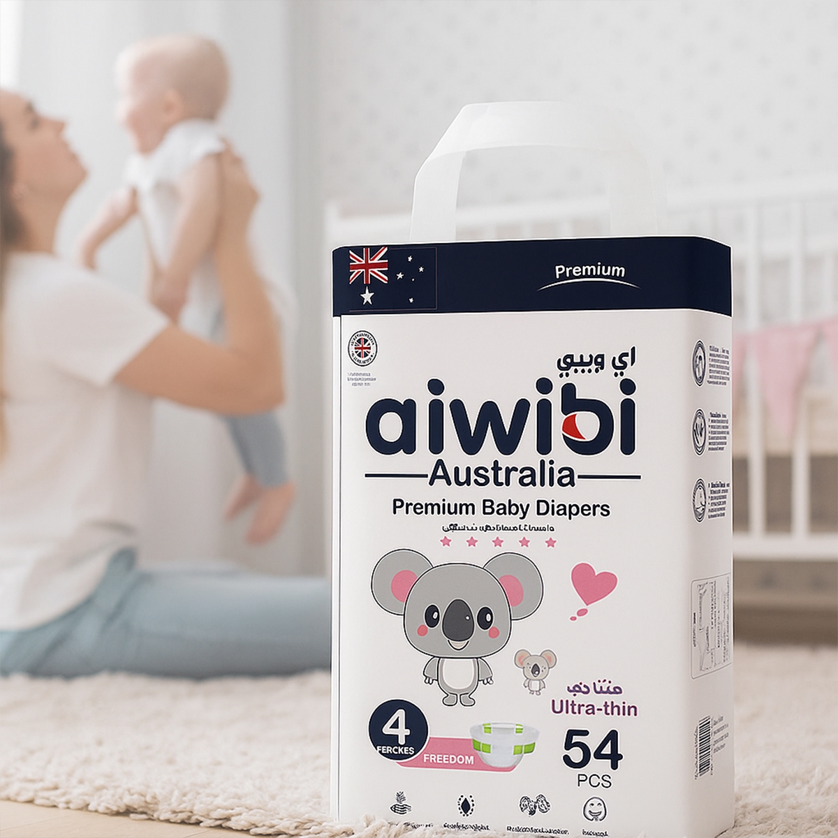 آيويبي حفاضات أطفال فاخرة مقاس 4 (8-13 كغ) فائقة النحافة للأطفال من عمر 0 إلى 2 سنة