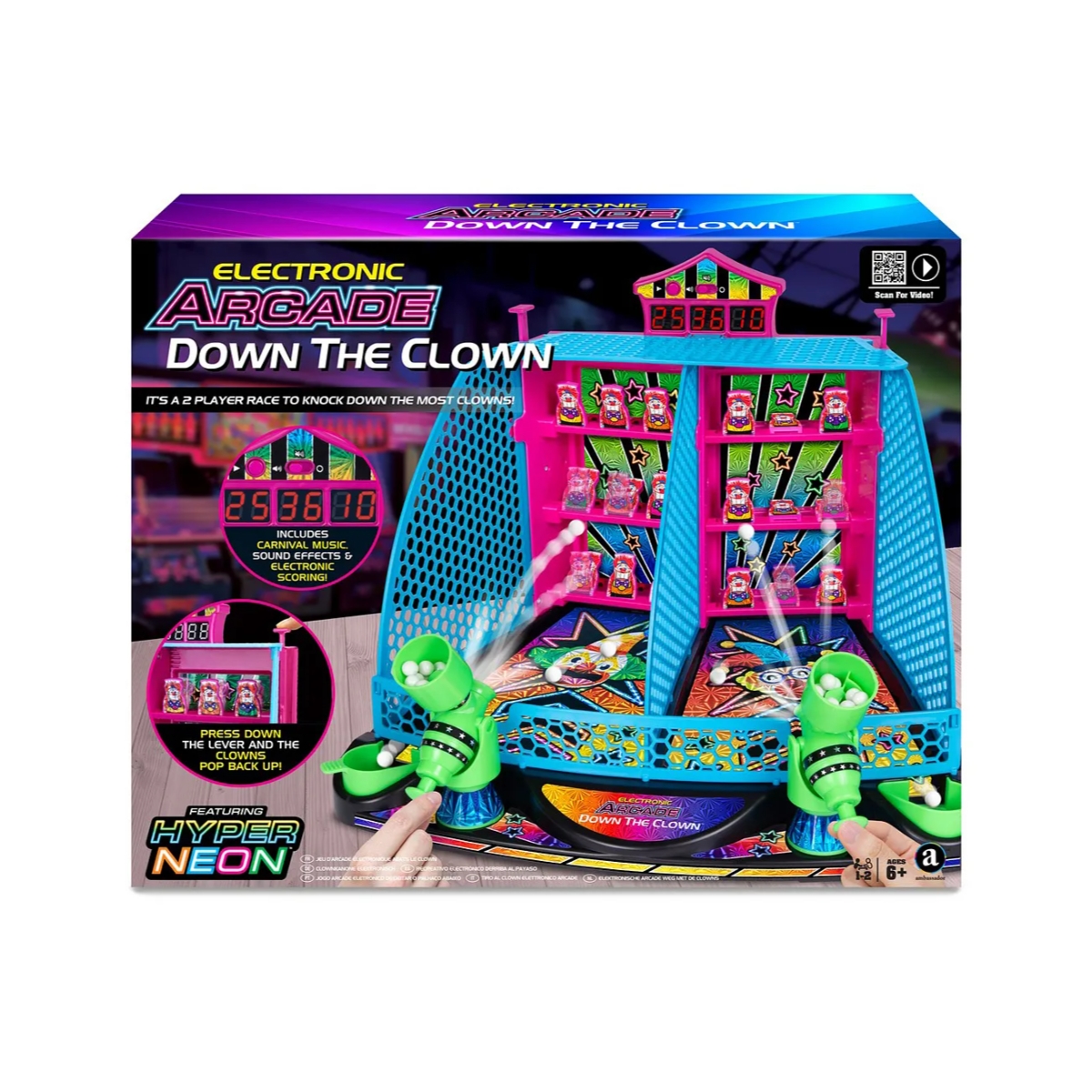 أمباسادور سلسلة هايبر نيون لعبة داون ذا كلاون إلكترونية آركيد للجنسين، 5-7 سنوات