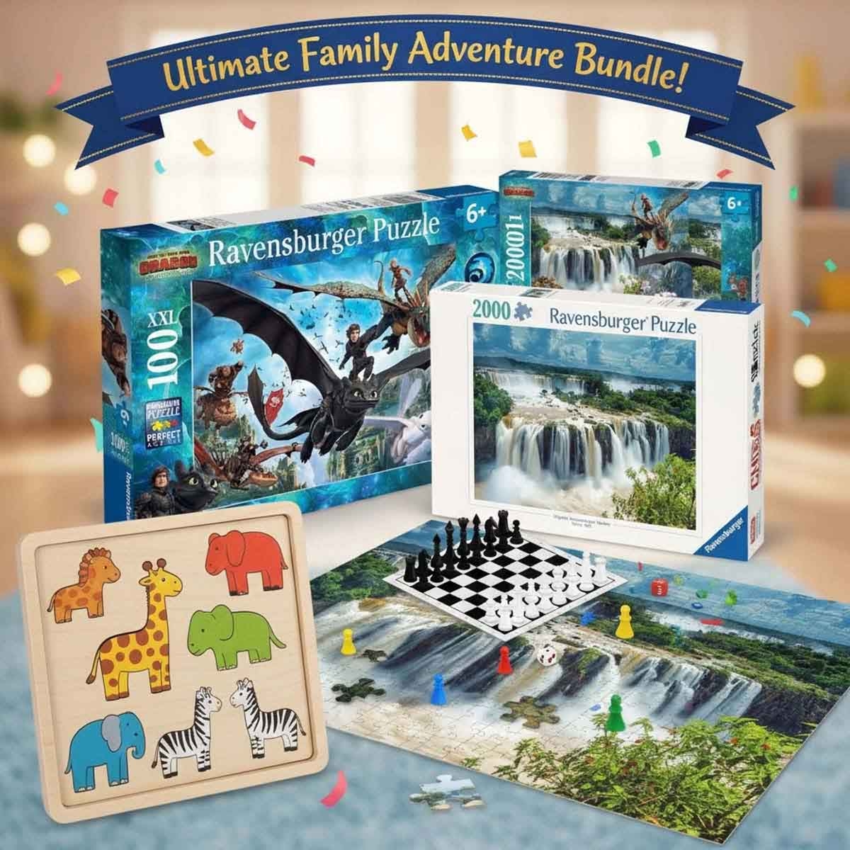 أنكيت تويز مجموعة الشطرنج ولودو + لغز من رافنسبورجر مع لغز بالأوتاد من ميليسا آند دوغ، للجنسين، 13+ سنة