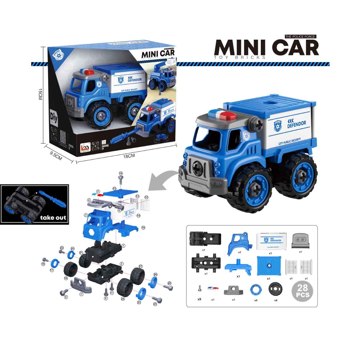 لي منغ تويز شاحنة شرطة من مكعبات تركيب صغيرة للجنسين، من عمر 3-4 سنوات