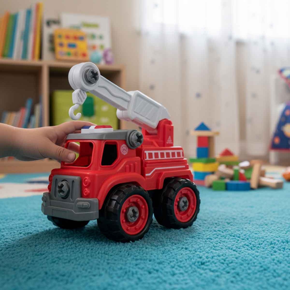 لي منغ تويز شاحنة إنقاذ حرائق من مكعبات تركيب صغيرة للجنسين، من عمر 3-4 سنوات