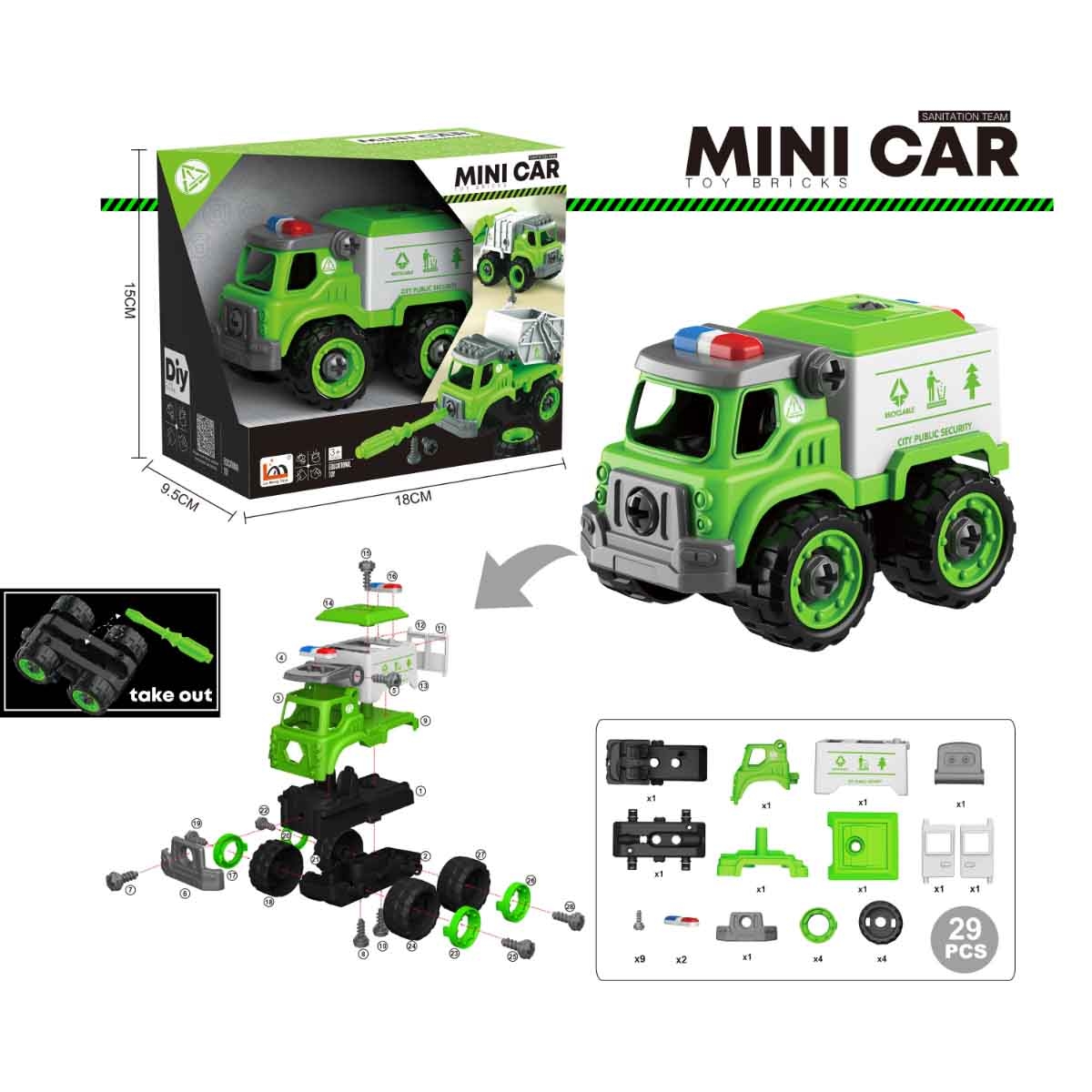 لي منغ تويز شاحنة بيئية من مكعبات تركيب صغيرة للجنسين، من عمر 3-4 سنوات