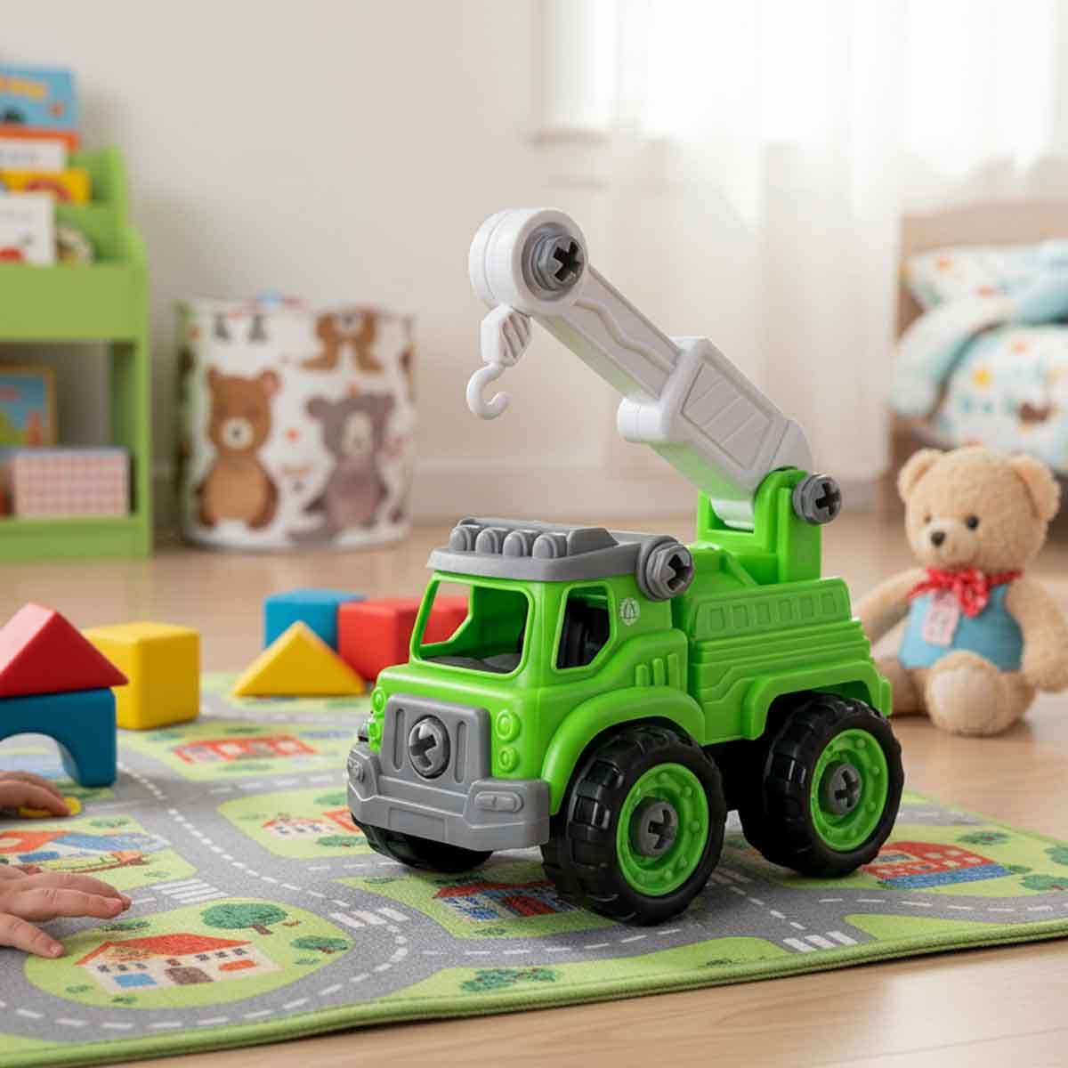 لي منغ تويز شاحنة إدارة نفايات من مكعبات تركيب صغيرة للجنسين، من عمر 3-4 سنوات