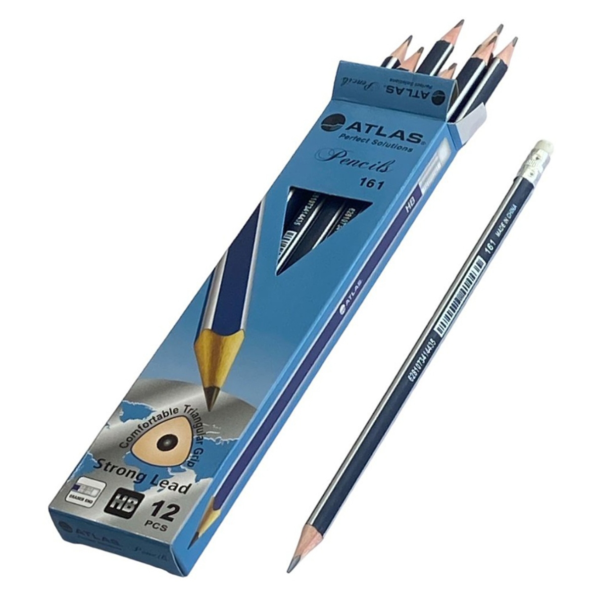 أطلس قلم رصاص HB ثلاثي القبضة مخطط، مجموعة من 12