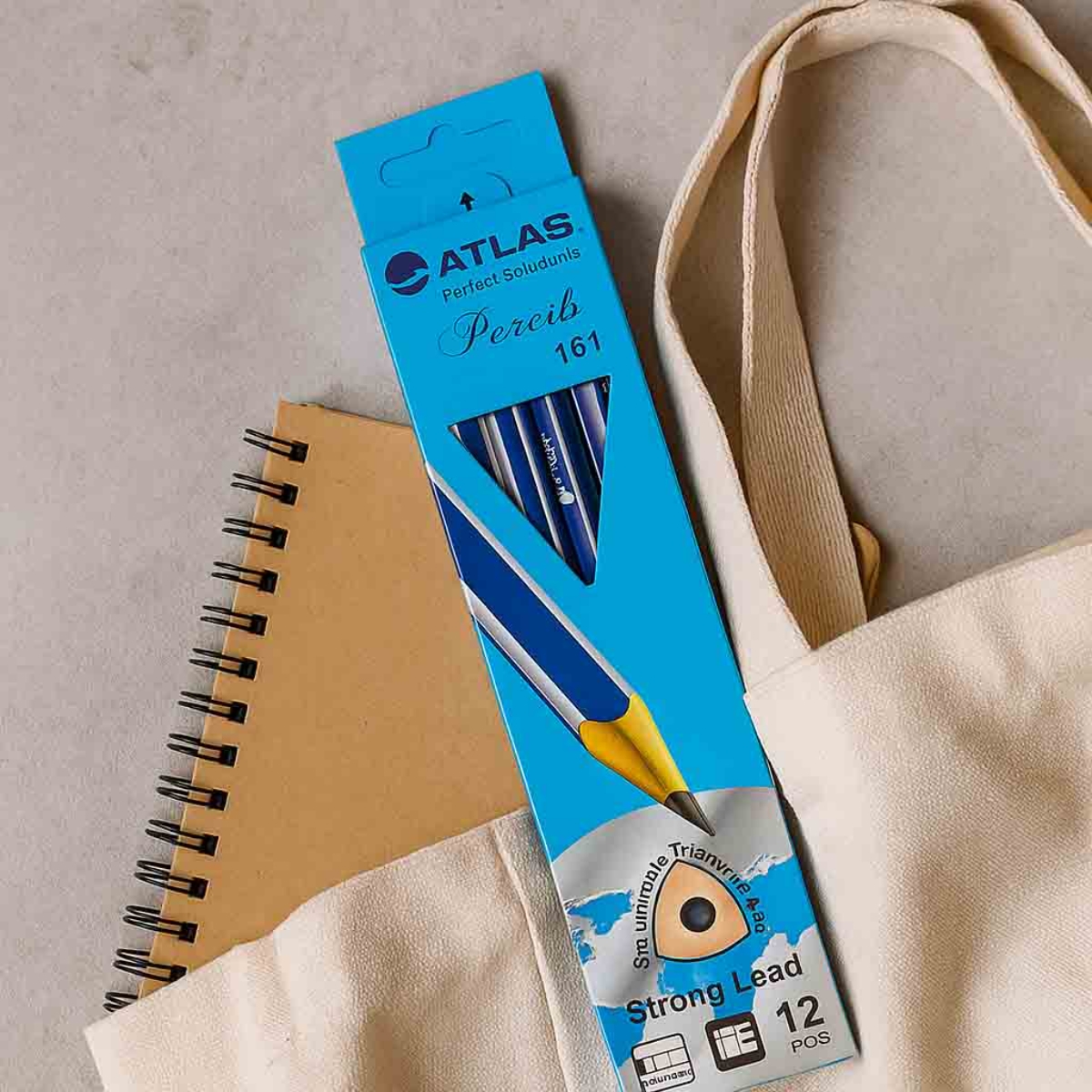 أطلس قلم رصاص HB ثلاثي القبضة مخطط، مجموعة من 12