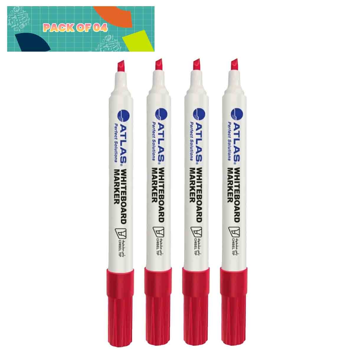 أطلس قلم سبورة أحمر رأس مائل للجنسين، 13 سنة فما فوق، مجموعة من 4