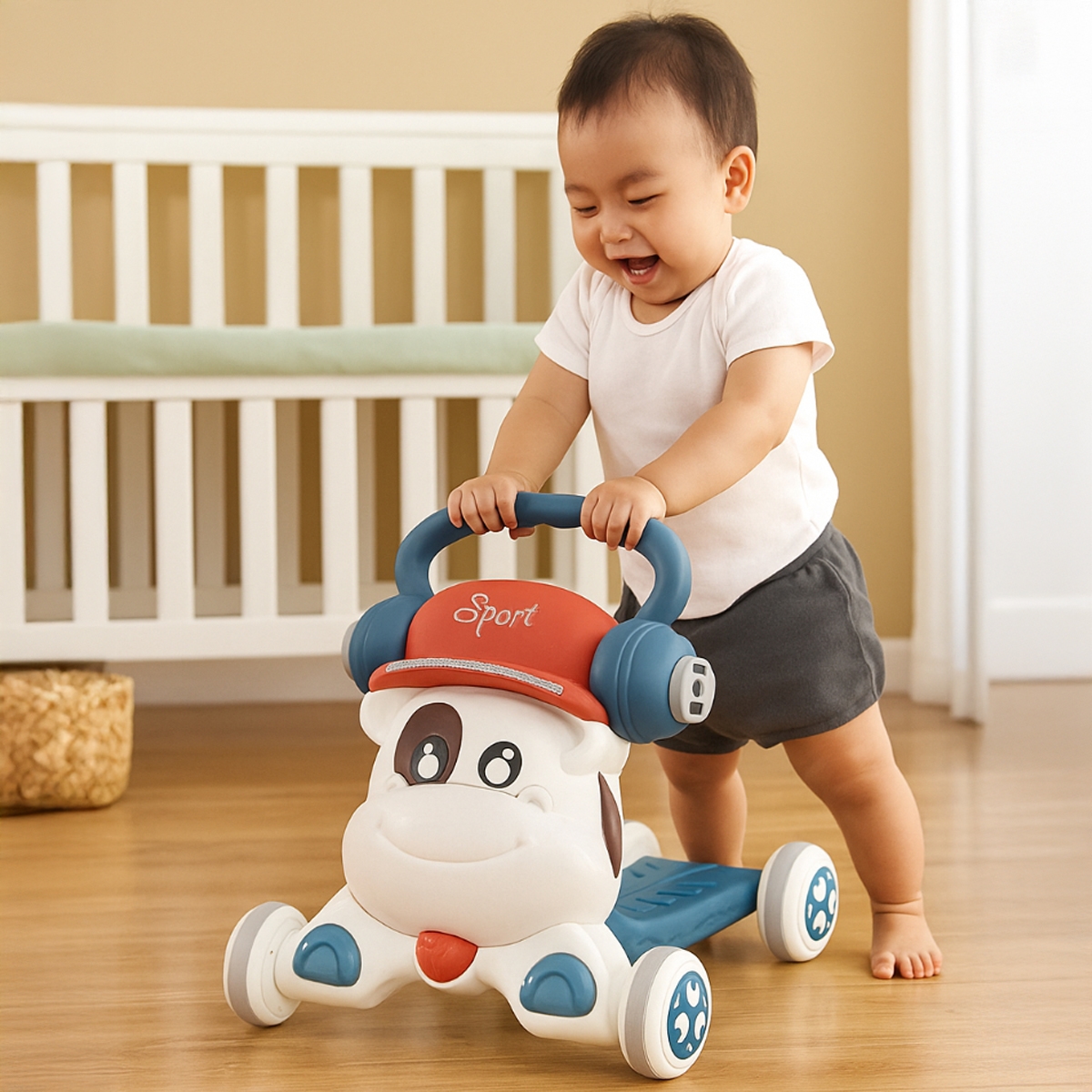 بيبي دريم مشاية 3 في 1 بلون أزرق بارتفاع قابل للتعديل للأطفال من عمر 0 إلى 2 سنة