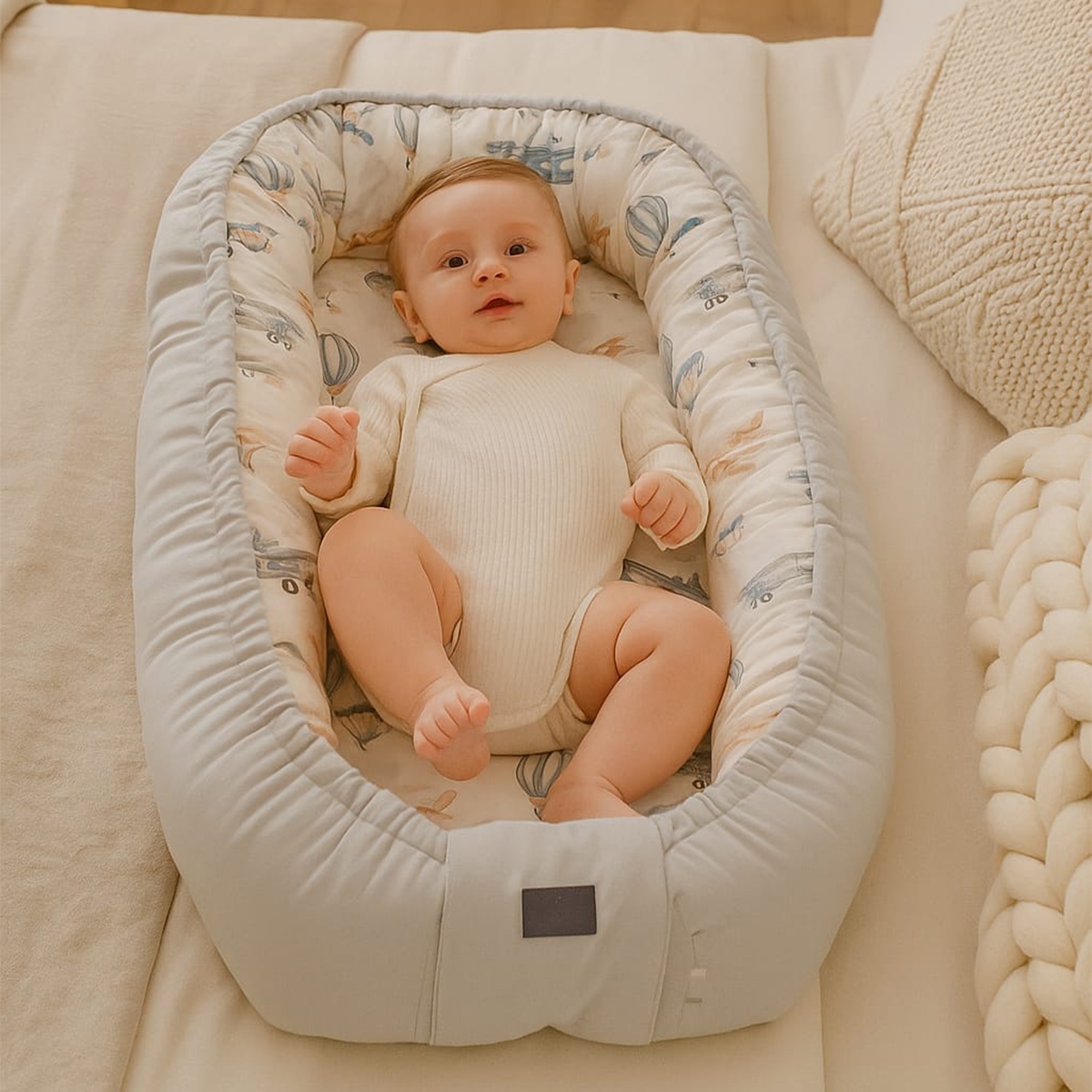 بيبي دريم سرير رمادي محمول مع وحدة نوم للأطفال من عمر 0 إلى 2 سنة