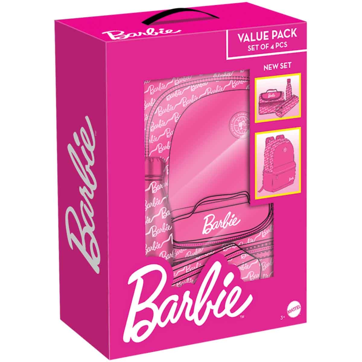 باربي مجموعة حقيبة ظهر 4 في 1 مع حقيبة غداء ومقلمة وزجاجة ماء