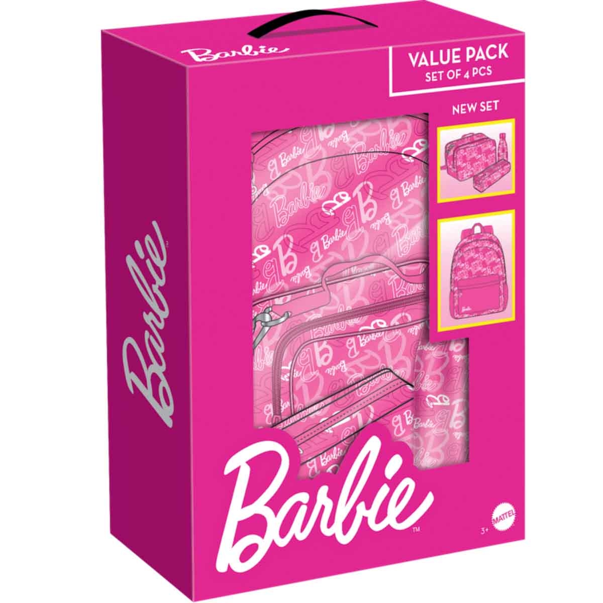 باربي مجموعة حقيبة ظهر 4 في 1 مع زجاجة ماء وحقيبة غداء ومقلمة