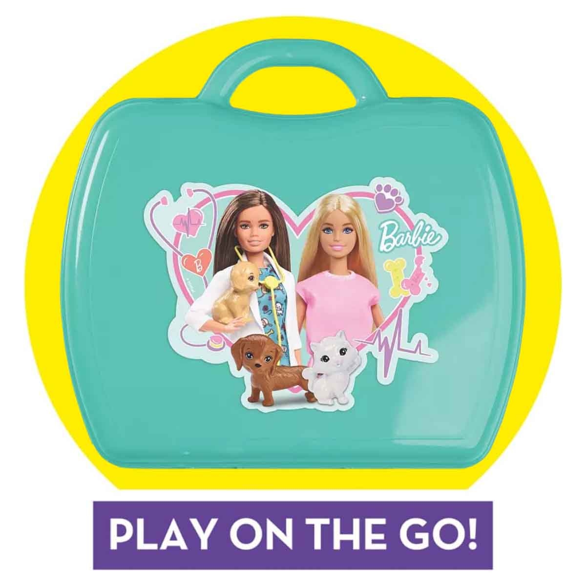 باربي مجموعة عيادة الحيوانات البيطرية السريعة مع الحيوانات الأليفة للبنات، 3-4 سنوات