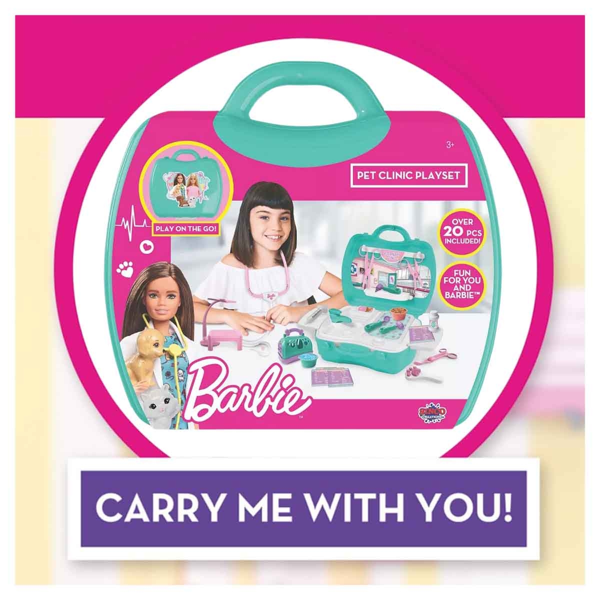 باربي مجموعة عيادة الحيوانات البيطرية السريعة مع الحيوانات الأليفة للبنات، 3-4 سنوات