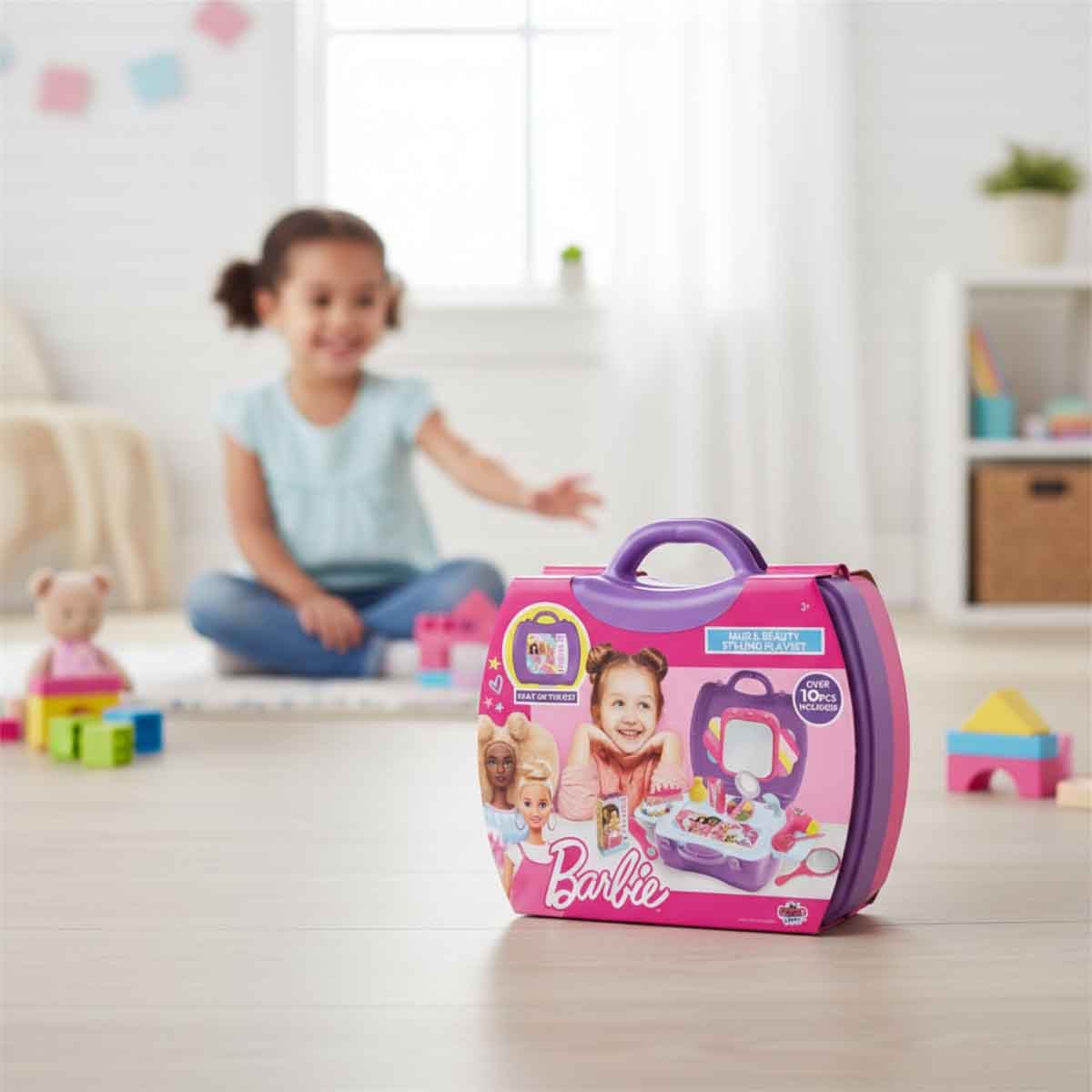 باربي مجموعة حقيبة سفر لتصفيف الشعر والجمال للبنات، 3-4 سنوات
