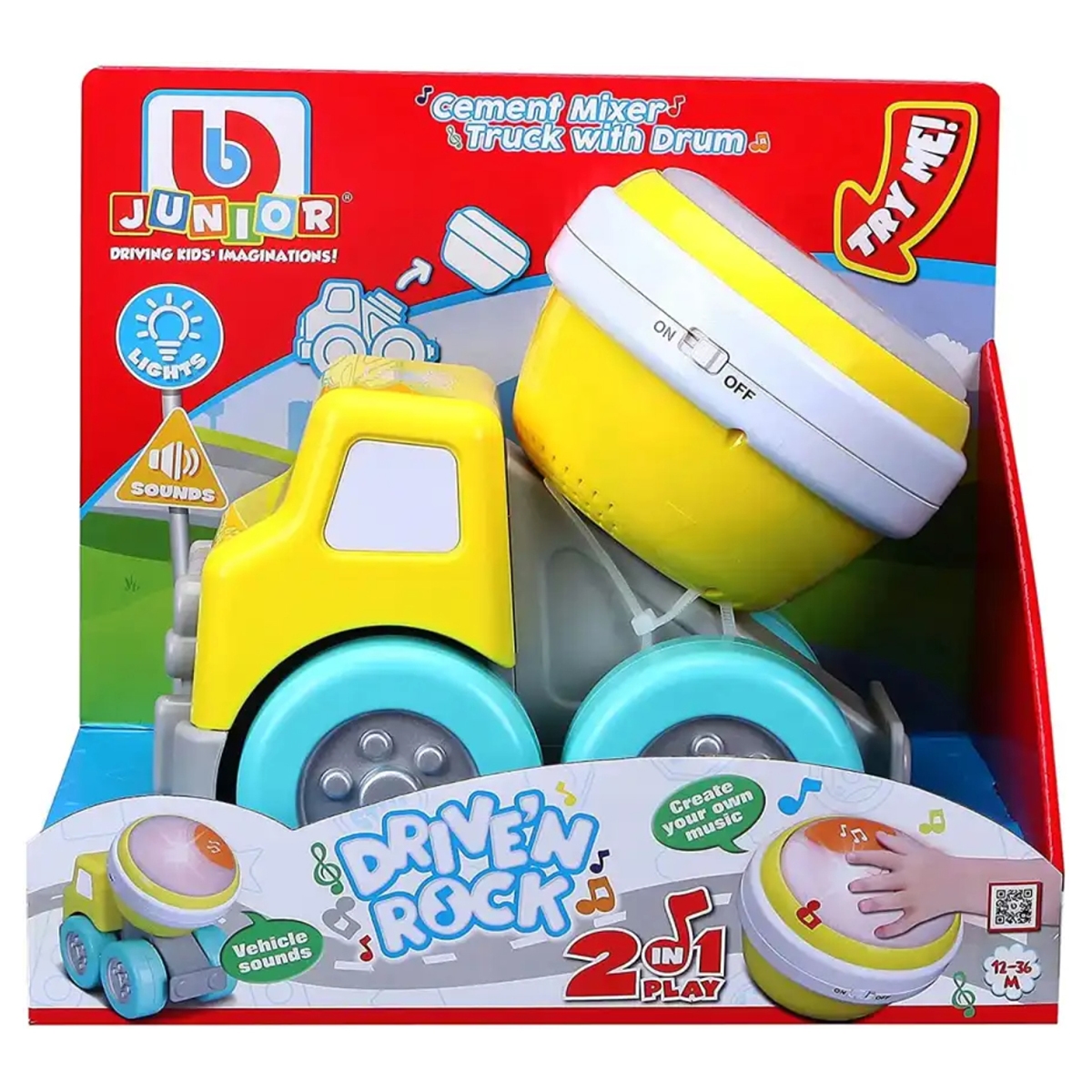 بي بي جونيور شاحنة خلط إسمنت مع أسطوانة للأطفال، 0-2 سنوات