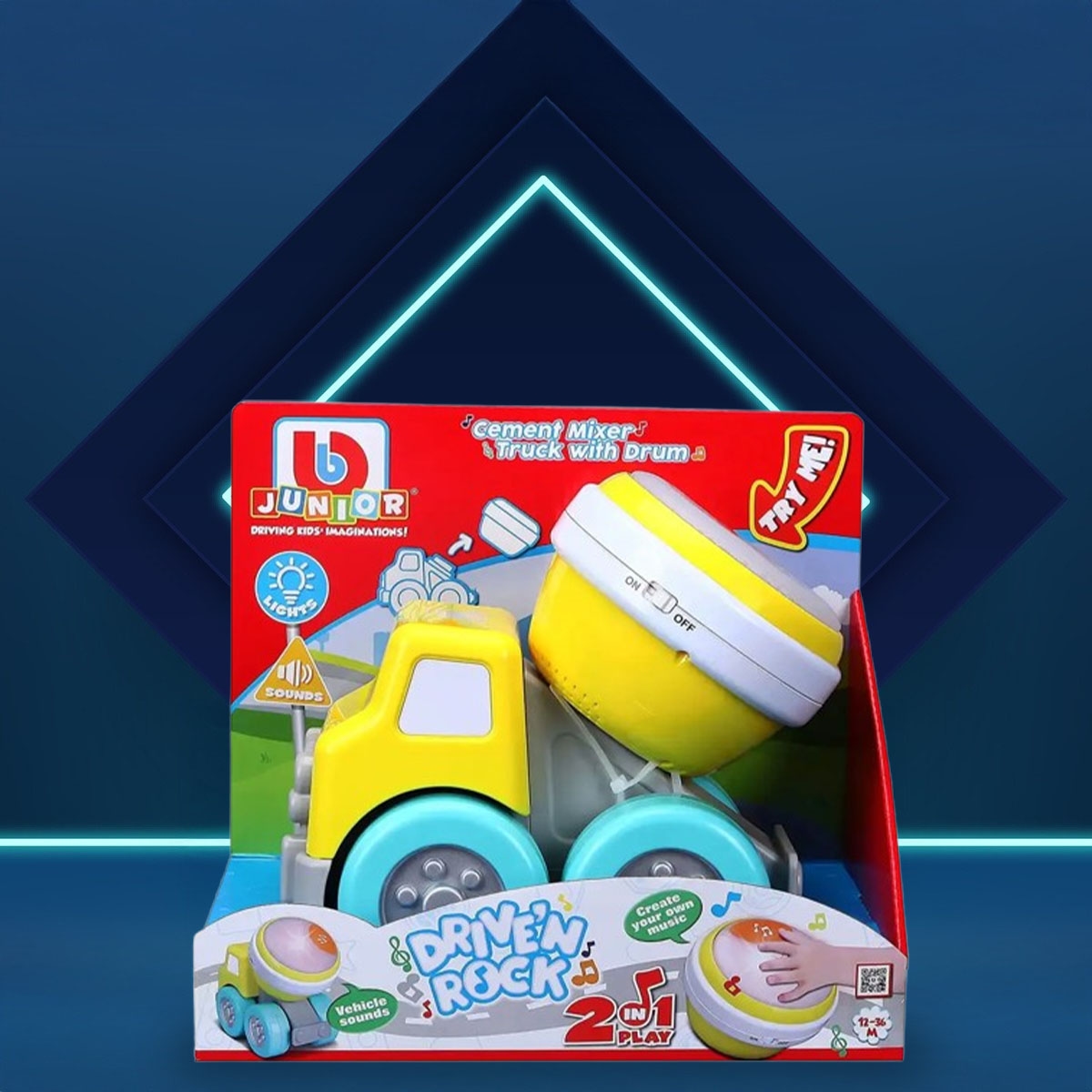 بي بي جونيور شاحنة خلط إسمنت مع أسطوانة للأطفال، 0-2 سنوات