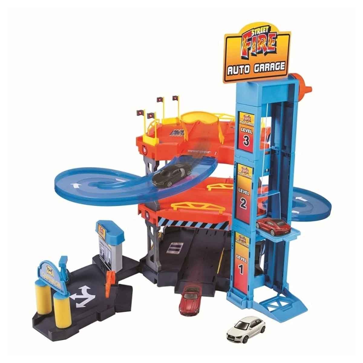 بوراغو مجموعة مرآب سيارات ستريت فاير مع مجموعة سيارات دايكاست من سلسلة السباق، للجنسين، 3-4 سنوات