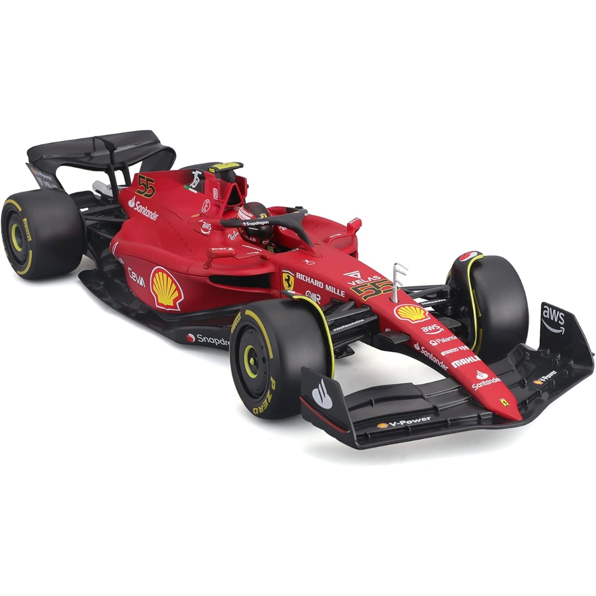 بوراجو سيارة فيراري F1-75 2022 ساينز بمقياس 1:18 للأولاد، 13+ سنوات
