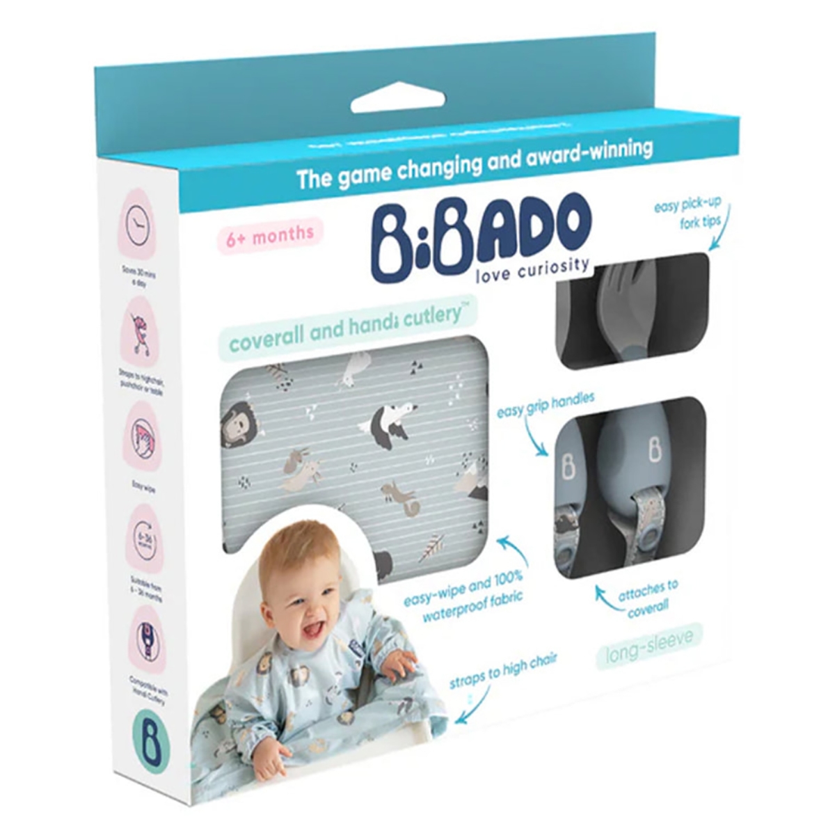 بيبادو مريلة شاملة مع مجموعة أدوات مائدة هاندي للجنسين، 0-2 سنوات