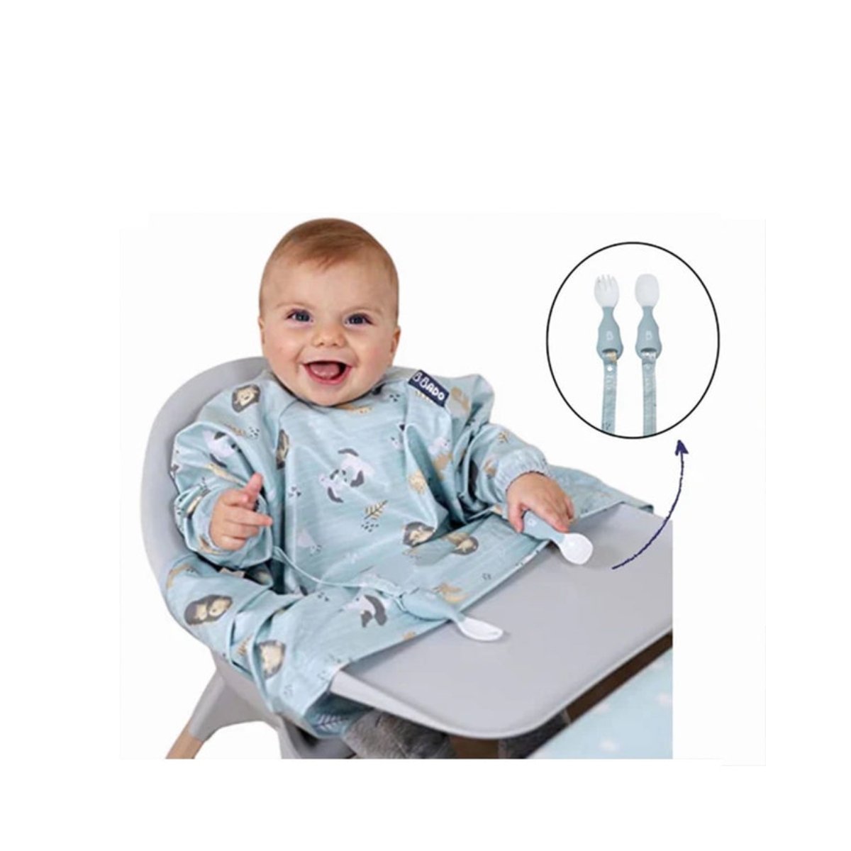 بيبادو مريلة شاملة مع مجموعة أدوات مائدة هاندي للجنسين، 0-2 سنوات