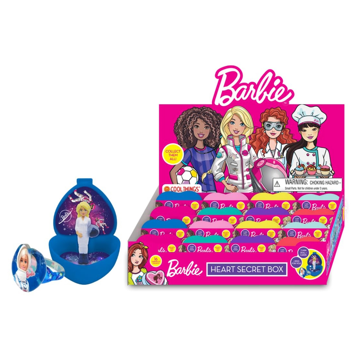 كول ثينغز علبة سر القلب باربي مع باربي 3D وحلقة مجموعة لعب للبنات، 3-4 سنوات