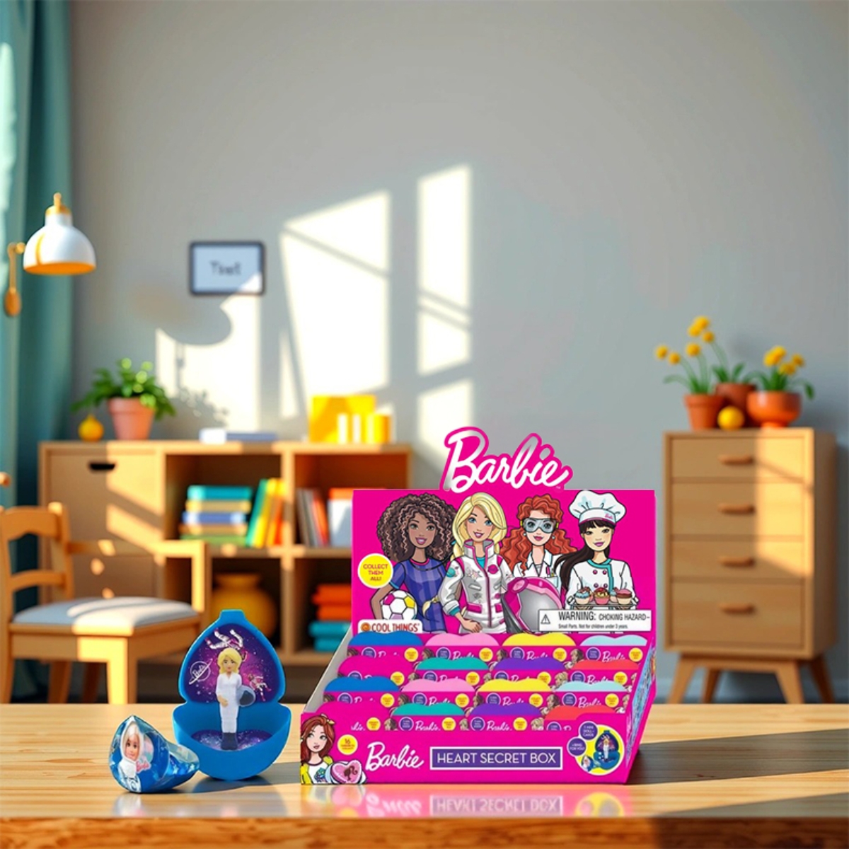 كول ثينغز علبة سر القلب باربي مع باربي 3D وحلقة مجموعة لعب للبنات، 3-4 سنوات
