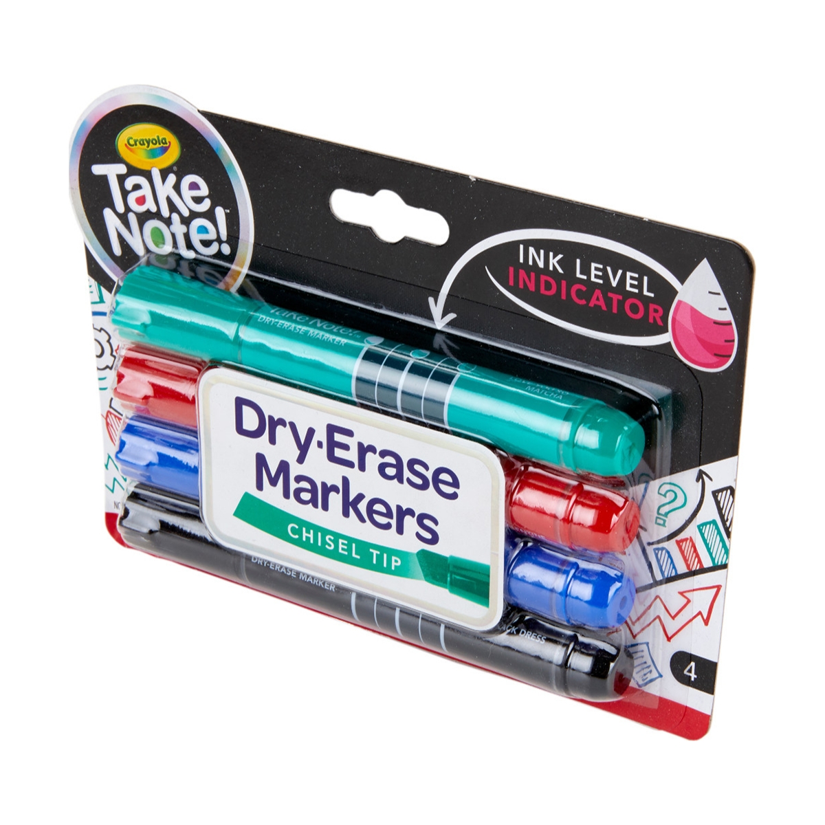 كرايولا أقلام ماركر سبورة برأس مشطوف تيك نوت – 4 أقلام، للجنسين، 11-12 سنة