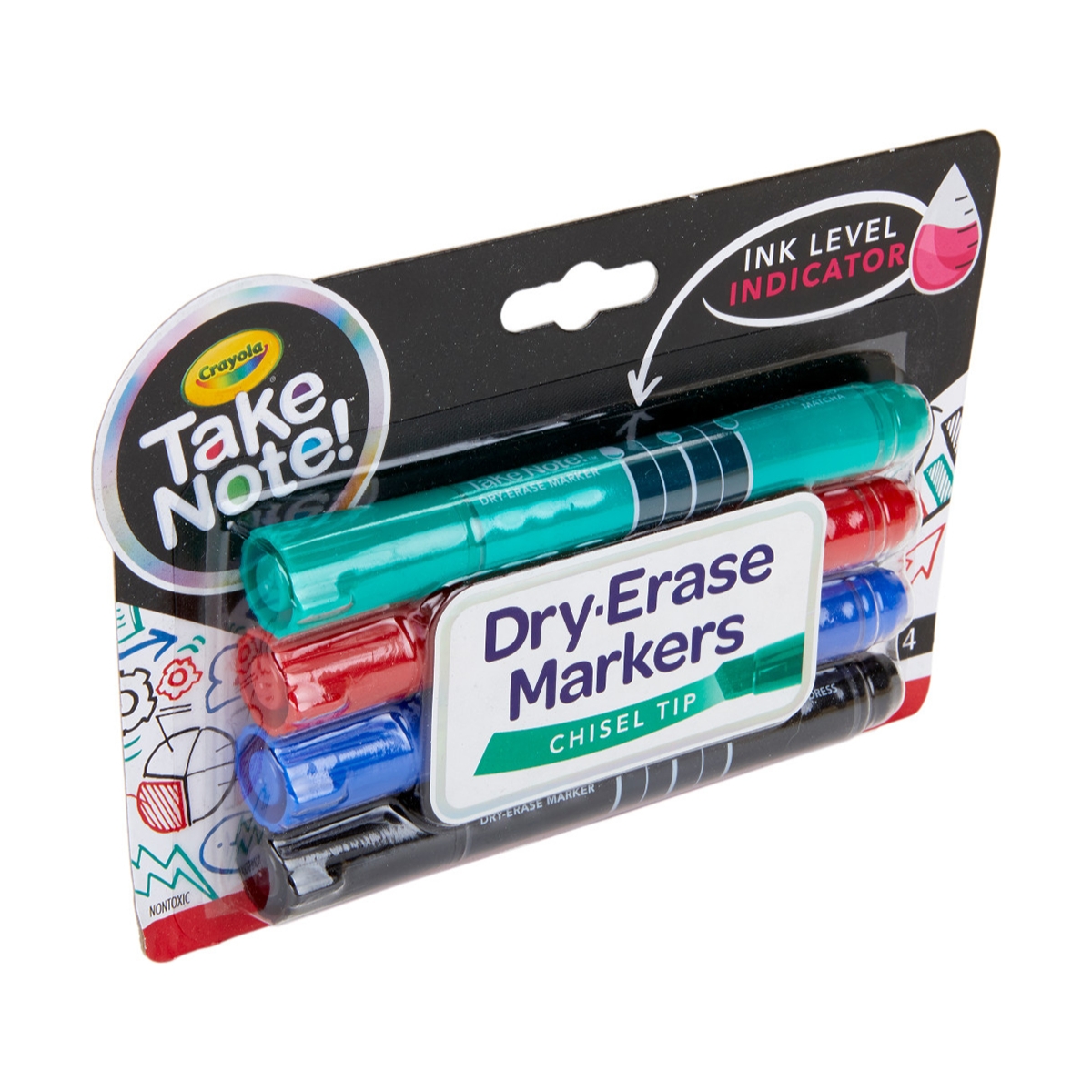 كرايولا أقلام ماركر سبورة برأس مشطوف تيك نوت – 4 أقلام، للجنسين، 11-12 سنة