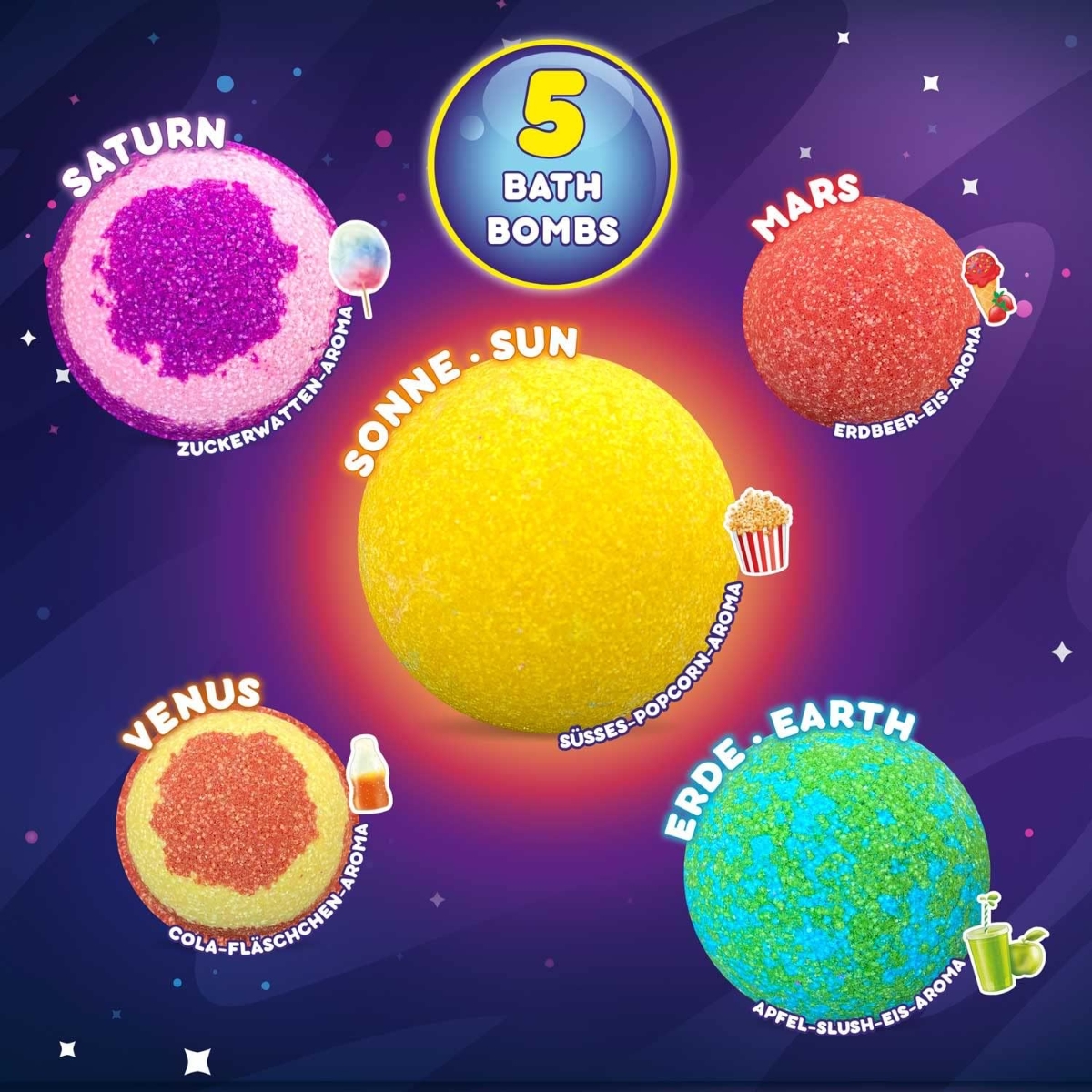 كريزإنكي سبيس مجموعة كرات استحمام فوّارة للجنسين، 3-4 سنوات،310جم مجموعة من 5