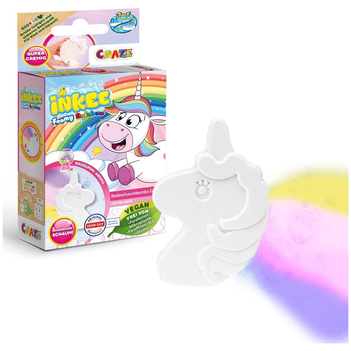 كريز إينكي قنبلة استحمام فومية 3 ألوان ليونيكورن 60غ للجنسين، 3-4 سنوات