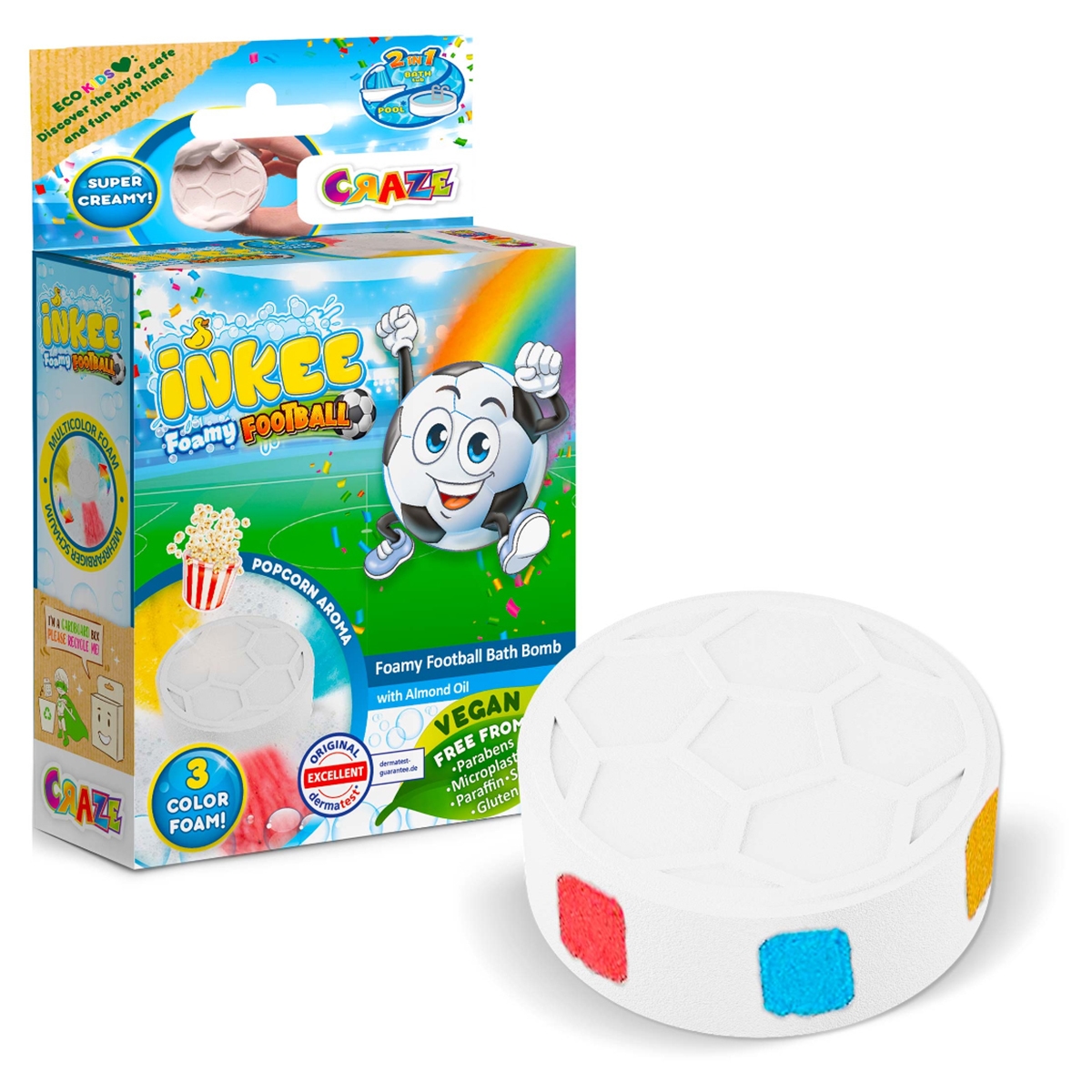كريز إينكي قنبلة استحمام فومية 3 ألوان لكرة القدم 70غ للجنسين، 3-4 سنوات