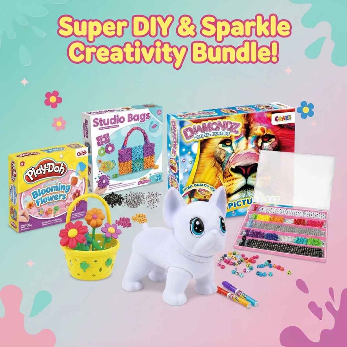 كريز دايموندز مجموعة الأسد مع حقيبة الاستوديو DIY وطقم خرز الأبجدية وسكريبل سكرابي ويلبر وزهور بلاي-دو، للجنسين، 5-7 سنوات