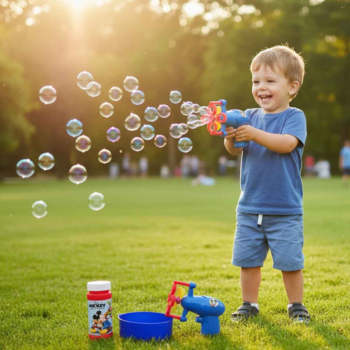 ديزني ميكي ماوس لعبة مسدس فقاعات مع محلول وصينية فقاعات للجنسين من عمر 3-4 سنوات