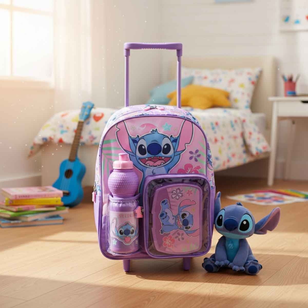 ليليو & ستيتش مجموعة حقيبة ترولي وظهر مقاس 14 انش مع صندوق غداء وزجاجة ماء